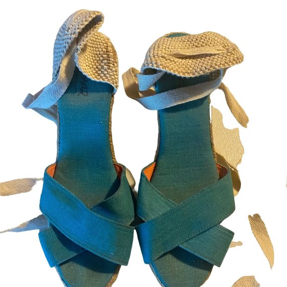 Pima 2 made in Spain blue and white ankle wrap espadrille sandals size 10.5 - Picture 6 of 10